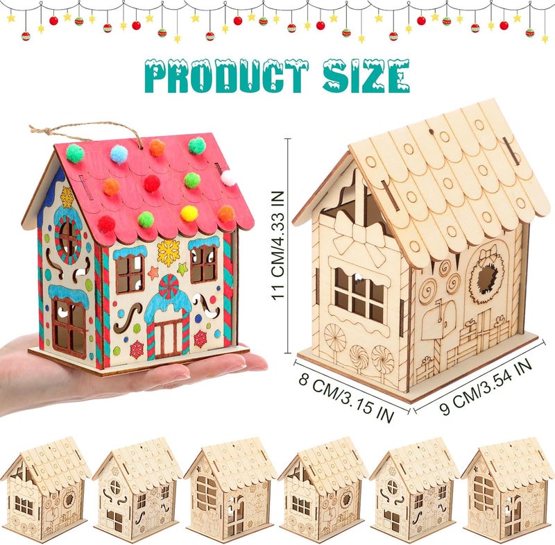 DoubleFill 6 Pcs Wood Gingerbread House Craft Kit for Kids DIY Wooden Christmas Birdhouse Craft Kits Holiday Village Houses Make a Gingerbread Wooden House for Xmas Party Game Supplies - Image 2